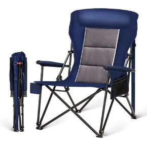 Oversized Camping Chairs for Adults, High Back Heavy Duty Lawn Folding Chair Support 500LBS, Padded Portable Outdoor Chair with Cup Holder, Blue