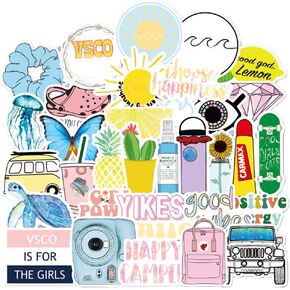 Vsco Stickers for Water Bottle 50 Packs, Cute Waterproof Aesthetic Vinyl Decal Stickers for Teens Girls Perfect for Waterbottle Laptop Phone Travel
