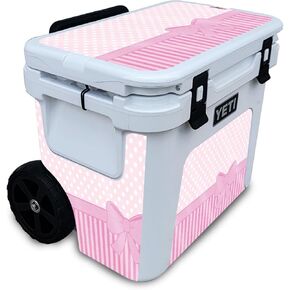 Glossy Glitter Cooler Skin Compatible with Yeti Roadie 32 Wheeled Cooler - Pink Present - Premium 3M Vinyl Protective Wrap Decal Cover - Easy to Apply | Crafted in The USA by MightySkins