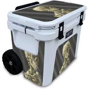 Glossy Glitter Cooler Skin Compatible with Yeti Roadie 32 Wheeled Cooler - Skull with Cigarette - Premium 3M Vinyl Protective Wrap Decal Cover - Easy to Apply | Crafted in The USA by MightySkins