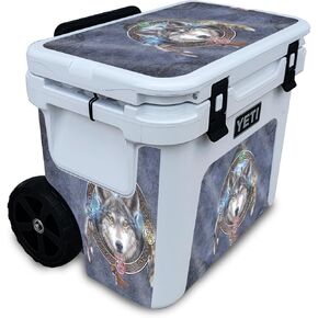 Glossy Glitter Cooler Skin Compatible with Yeti Roadie 32 Wheeled Cooler - Wolf Dreamcatcher - Premium 3M Vinyl Protective Wrap Decal Cover - Easy to Apply | Crafted in The USA by MightySkins