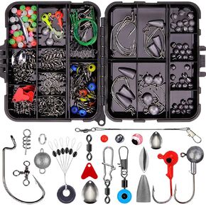 257PCS Terminal Tackle Kits Portable Fishing Accessories Kit with Tackle Box Corrosion Resistance Anti Winding Fishing Hook Kit for Outdoor