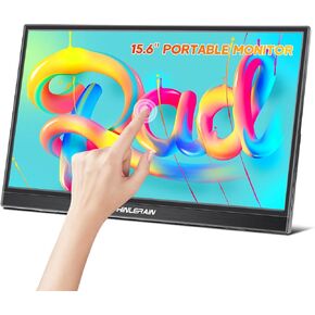 15.6 Inch FHD 1080p Portable Monitor with IPS Touchscreen, Eye Care, Dual USB-C and HDMI Ports, Travel Monitor, Second Screen Built in Speakers & Stand, External Monitor for PC Phone
