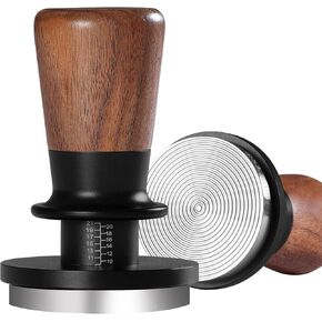 PUSEE 53.3mm Espresso Tamper, Calibrated Tamper with 30lbs Double Spring Loaded Tamper Walnut Wood Coffee Tamper for Barista Home,Stainless Steel Base Tamper Espresso Tool Fits 54mm Portafilters