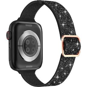 wipalor Slim Sparkly Stretchy Band Fit Bling Apple Watch Bands for Women 42mm 41mm 40mm 38mm, Elastic Sport Thin Nylon iWatch Bands for Glitter iPhone Watch Bands Series 10 9 8 7 6 5 4 3 2 1 SE-Black