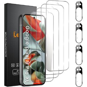 4+4 Pack For Google Pixel 9 Pro XL Screen Protector, 4 Pack Tempered Glass Screen Protector with 4 Pack Camera Lens Protector, 9H Hardness Anti-Fingerprint Case Friendly