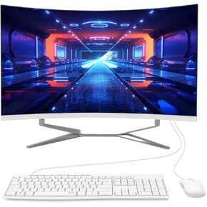 27" Curved FHD All-in-One Desktop PC, N100 Quad-Core Processor, 8GB RAM, 512GB SSD, High-Speed Wired Keyboard & Mouse, Elegant Design - Perfect for Home & Office Use (N100/8GB/512GB)