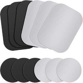 FYY (12 Pieces Replacement Mount Metal Plates for Magnetic Car Phone Mount Holder with Extra Strength Hold, Universal Metal Plate for All Magnetic Car Mounts Black & Silver