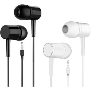 (Black White 2 Pack) in Ear Headphones Heavy Bass Stereo Noise Isolating Earphones Tangle Free Headsets Earbuds with Microphone,for Laptops,Gaming