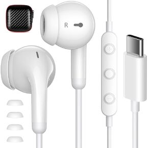 USB C Headphones for iPhone 16 15 Pro Max Plus iPad Pro, HiFi Stereo Plug-in Type C Earphones USB-C Wired Earbuds with Microphone Volume Control for Pixel 9 8 7 7a 6 Pro 6a Samsung S24 S23 S22 S21 A35