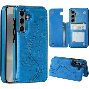 Korecase for Galaxy A16 Wallet Case with Card Holder Butterfly Flower PU Leather Credit Card Pocket Wallet Case Cover for Samsung Galaxy A16 2024,Blue