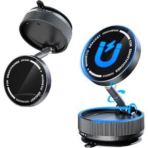Eastcoo Vacuum Suction Magnetic Phone Holder with 360 Degree Rotation, Handsfree Magnetic Phone Holder Mount for Car/Smooth Surface,Foldable and Retractable Phone Holder for All Phones,Black