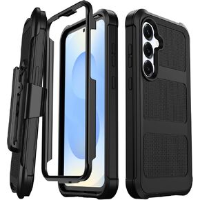 for Samsung Glaxy S25 Case, Samsung Glaxy S24 Case, Heavy Duty Military Grade Drop Protection Shockproof Phone Case for Samsung Glaxy S25/S24 5G with Kickstand & Belt Clip Holster (Black)
