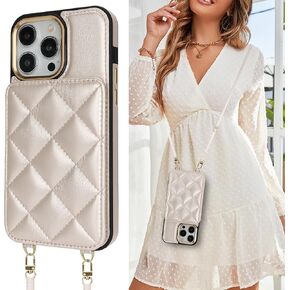 GUERNICA Compatible with iPhone 15 Pro Max 5G Wallet Case with Card Holder and Crossbody Strap for Women - RFID Blocking,Kickstand,Phone Wallet Cases 6.7" Gold