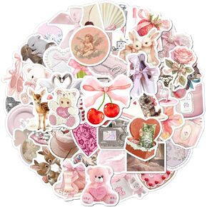 BEATRI Coquette Stickers Cute Laptop Stickers 50Pcs Waterproof Vinyl Coquette Aesthetic Stickers, Coquette Pink Sticker Pack for Girls Water Bottles Laptop Phone Guitar