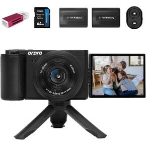 ORDRO 5K Digital Camera for Content Creators and Vloggers, 64MP Vlogging Camera for YouTube, WiFi Cameras for Photography with Flip Touchscreen, Auto-Focus, Wide Angle for Photography, with Stand