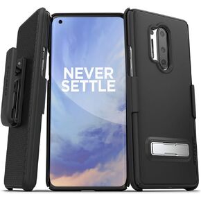 ENCASED OnePlus 8 Pro Belt Case with Kickstand (Slimline) Ultra Thin Cover with Holster Clip - Black
