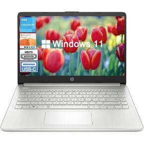 HP 2024 Stream 14 inch Laptop for Students and Business, Silver Laptop 4GB RAM + 128GB eMMC Storage, 1-Year Office 365, ‎Intel Celeron N4120, Intel UHD Graphics, Win 11 S
