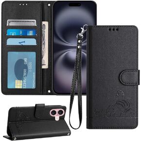 for iPhone 16 Case Wallet,RFID Blocking Card Holder Slots,Wrist Strap,TPU Interior Protective Phone,Stand Leather Folio Flip Cases Cover (Green)