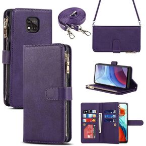 iCoverCase for Motorola Moto G Power 2021 Wallet Case with Card Holder, Kickstand Feature PU Leather Case with Adjustable Crossbody Lanyard Magnetic Clasp Zipper Pocket Flip Cover (Purple)
