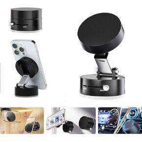 Upgraded Vacuum Suction Magnetic Phone Mount, Magnetic Car Phone Holder for Magsafe compatible with iPhone Android All Smartphone, Magnetic Phone Holder for Car/Gym/Mirror/ Shower/Smooth Surface