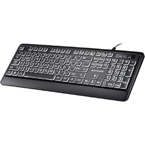 Large Print Backlit Keyboard with Palm Rest, Comfortable Quiet Lighted, Easy to See & Type, White LED Backlit, Big Letters Keys, Full Size USB Wired Computer Keyboards for PC, Laptop - Black