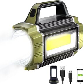 Solar Rechargeable LED Searchlight, Super Bright 13000LM Handheld LED Spotlight, Multi Function Camping Lantern Flashlight, 6 Light Modes, Waterproof IPX4, Power Bank, for Emergency, Home
