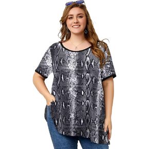 OVERWORETY Short Sleeve Plus Size Tunics for Women Loose Casual Swing Tops Flowy T-Shirts in Kuwait