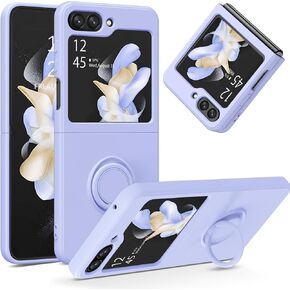 DUEDUE for Samsung Galaxy Z Flip 5 5G Case Liquid Silicone Soft Gel Rubber Slim Cover with Ring Kickstand Shockproof Full Body Protective Phone Case for Samsung Z Flip 5 5G 6.7", Light Purple