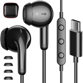 APETOO USB C Headphones for Samsung S24 FE S23 Ultra S22 S21 Note20,USB Type C Earphones HiFi Stereo USB C Wired Earbuds Microphone Volume Control for iPhone 16 15 Pro Max Plus Pixel 9 8 7 OnePlus12r