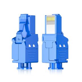 Hnya Link RJ45 Cat6 UTP Field Termination Modular Plug - Tool Less,6-Pack,Easy Installation, Gold-Plated Contacts - Ideal for Home Office Network Renovation - Blue