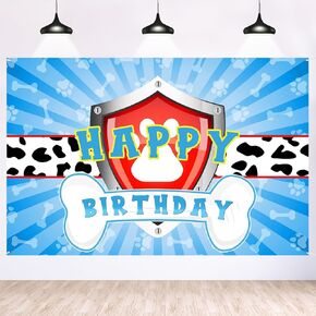 Maicaiffe Dog Paw Birthday Backdrop Banner Decor - 6x4 ft Paw Print Photography Background Poster - Boys Children Boys Cartoon Dog Birthday Party Photography Prop Booth - Baby Shower Party Decorations