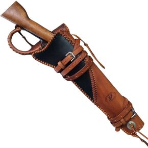 Rossi Ranch Mares Leg Buff Leather Rifle Western Scabbard for Lever Action Carbine Horseback Scabbard Holster 18 Inch Black and Brown for Cowboy