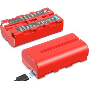 NP-F550 Battery 2900mAh and 2 in 1 USB-C Charging Cable for Sony NP-F970 F750 F550 F330 F530 F570 F770 F960 CCD-SC55 TR516 TR716 TR818 TR910 TR917 for LED Video Light, Monitor 2 Pack (Red)