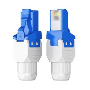 Hnya Link RJ45 Cat6 UTP Field Termination Modular Plug - with Nuts,Tool Less,6-Pack,Easy Installation, Gold-Plated Contacts - Ideal for Home Office Network Renovation - Blue