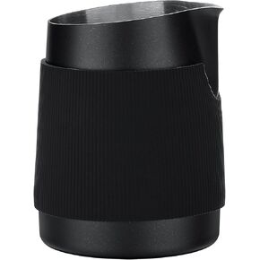 Normcore Handleless Milk Pitcher with Sharp Spout - Espresso Steaming Pitcher - 18/8 Stainless Steel Milk Frothing Jug, Black Non-Stick - Premium Barista Tools - Black - 15.2 oz (450 ml)
