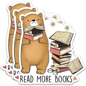 (3Pcs) Read More Books Stickers Read Book Stickers Book Stickers Decal Waterproof Vinyl Stickers Adult for Laptop Kindle Car Tumbler Water Bottle Mug Phone Notebook Helmet - Size 3"x2.8"