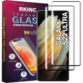 RKINC Screen Protector [2-Pack] for Samsung Galaxy S22 Ultra, Tempered Glass Film Screen Protector 3D Fingerprint Support [Full Coverage][LifetimeWarranty][Anti-Scratch][Anti-Shatter][Bubble-Free]