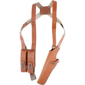 K456 Vertical Shoulder Holster with Double Mag Pouch Fits Glock 17 Glock 19 Glock 22 Glock 23 Handmade! Free Extension for Big Body Size! (Brown)