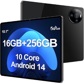 Tablet 10.1 inch Android 14 Tablets, 16GB RAM 256GB ROM,16MP+32MP Camera,10 Core Tablet PC, Smart-K Dual Speakers, 2560 * 1600 HD Touch Screen,10000mAh, GPS, WiFi MIX4 (Black)