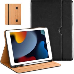 for iPad 9th / 8th / 7th Generation (2021/2020/2019) 10.2 Inch Case, Multi-Angle Viewing Stand Folio Cover with Pencil Holder and Pocket, Built-in Hand Strap, Auto Sleep Wake, Black