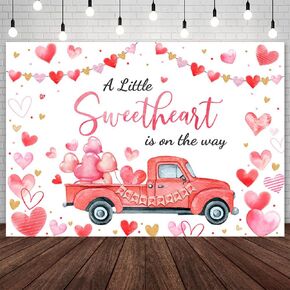 7x5ft Sweetheart Baby Shower Backdrop A Little Sweetheart is on The Way Baby Shower Photography Background Red Pink Heart Balloons Baby Shower Party Decorations Banner Photo Booth Props