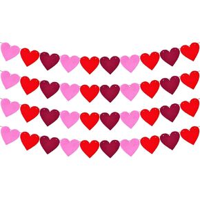 4 Pack Felt Heart Garland Banners,Felt Red Pink and Hot Pink Valentines Day Heart Decorations,Valentines Felt Heart Garland Banner for Valentines Day Anniversary Wedding Party Decorations Supplies