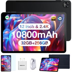 DOOGEE T20 Ultra 12 Inch Tablet, 32GB+256GB/2TB ROM Helio G99 Octa-Core Android 14 Tablet, 10800mAh Battery, 2.4K Android Tablet, Quad Speakers, 4G Dual Sim Tablets, 5G WiFi, GPS, Widevine L1-Black