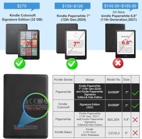 COBAK CASE مع Stand for Kindle Paperwhite 12th Gen 2024 تم إصداره (7 ") و kindle Colorsoft Signature Edition - غطاء جلدي متين مع إيقاظ النوم التلقائي ، فتحة البطاقة ، ميزة حزام اليد in Kuwait