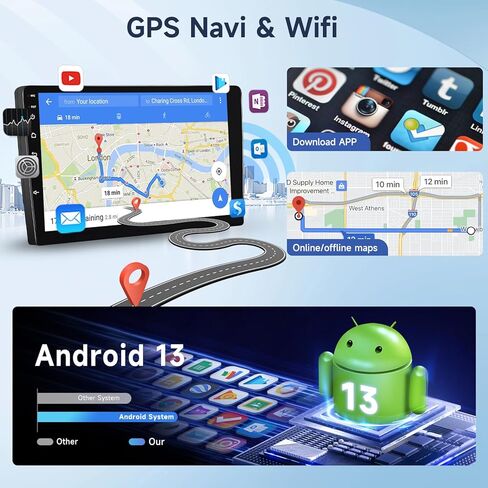 Android Car Radio 10.1 بوصة مع Bluetooth ، رابط المرآة ، راديو سيارة شاشة مزدوجة Dino Din Din مع GPS ، WiFi ، DSP FM RDS Radio ، USB ، SWC مع كاميرا احتياطية in Kuwait