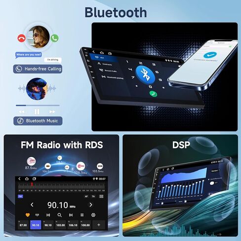 Android Car Radio 10.1 بوصة مع Bluetooth ، رابط المرآة ، راديو سيارة شاشة مزدوجة Dino Din Din مع GPS ، WiFi ، DSP FM RDS Radio ، USB ، SWC مع كاميرا احتياطية in Kuwait