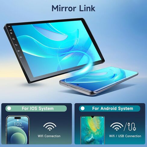 Android Car Radio 10.1 بوصة مع Bluetooth ، رابط المرآة ، راديو سيارة شاشة مزدوجة Dino Din Din مع GPS ، WiFi ، DSP FM RDS Radio ، USB ، SWC مع كاميرا احتياطية in Kuwait