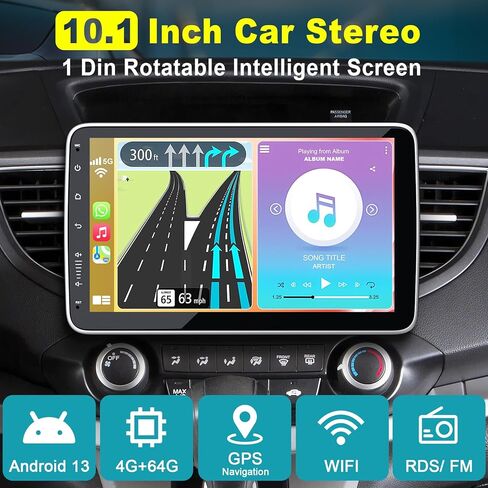 Android 13 Single DIN Car Stereo 10.1 بوصة راديو شاشة تعمل باللمس مع A-Ppple Carplay Android Auto و GPS Navigation Wifi FM/RDS Hifi Bluetooth Android Radio Unit +Camera Backup in Kuwait
