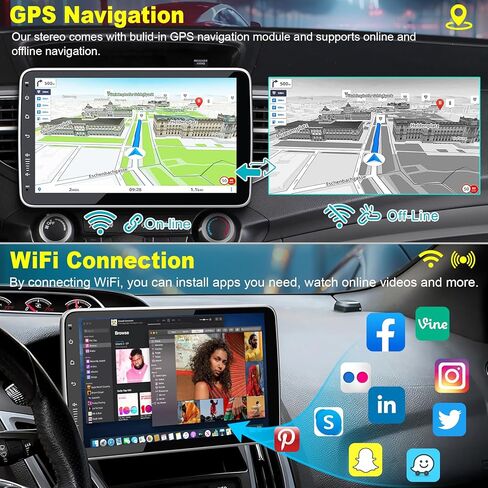 Android 13 Single DIN Car Stereo 10.1 بوصة راديو شاشة تعمل باللمس مع A-Ppple Carplay Android Auto و GPS Navigation Wifi FM/RDS Hifi Bluetooth Android Radio Unit +Camera Backup in Kuwait